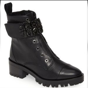 Karl Lagerfeld Black Crystal Embellished Women's combat Boots Sz 9